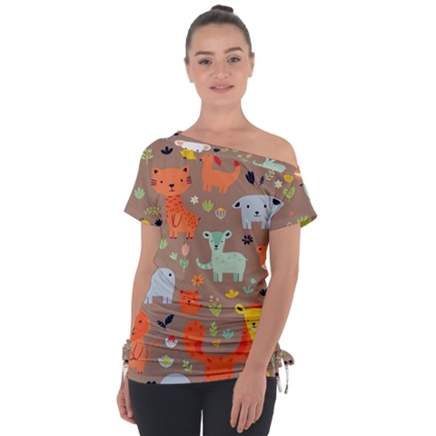 Pet Animal 05 Off Shoulder Tie-up T-shirt by myclothy