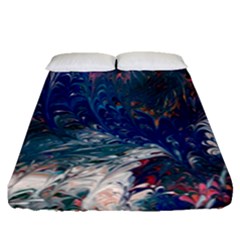 Blue Feathers And Flames Fitted Sheet (queen Size) by kaleidomarblingart