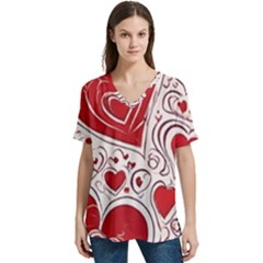 Be My Valentine V-neck Split Shoulder Casual T-shirt by pollyparadiseartshop