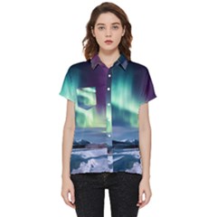 Northern Lights Aurora Night Nature Short Sleeve Pocket Shirt by Posterlux