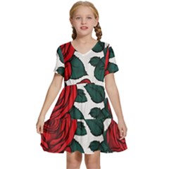 Roses Kids  Short Sleeve Tiered Mini Dress by pollyparadiseartshop