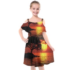 Sunset Nature Sea Dusk Landscape Kids  Cut Out Shoulders Chiffon Dress by Salmanaz77