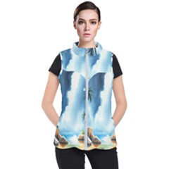 Delicate Watercolor Painting Surreal Oasis Scene With Intense Dramatic Lighting Women s Puffer Vest by pollyparadiseartshop