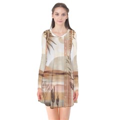 Abstract Sun Boho Bohemian Design Long Sleeve V-neck Flare Dress by Salmanaz77