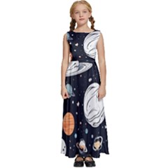 Space Galaxy Universe Stars Sky Kids  Satin Sleeveless Maxi Dress by Paksenen