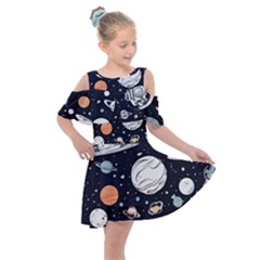 Space Galaxy Universe Stars Sky Kids  Shoulder Cutout Chiffon Dress by Paksenen
