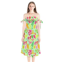 Flower Flora Floral Nature Pattern Seamless Shoulder Tie Bardot Midi Dress by Bedest