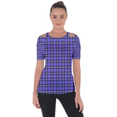 Blue Tartan Plaid 1 Shoulder Cut Out Short Sleeve Top by dressshop