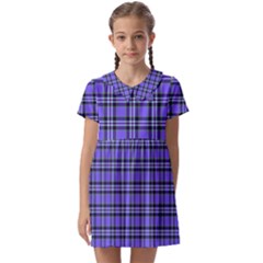 Blue Tartan Plaid 1 Kids  Asymmetric Collar Dress by dressshop