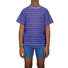 Blue Tartan Plaid 1 Kids  Short Sleeve Swimwear by dressshop