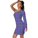 Blue Tartan Plaid 1 Long Sleeve One Shoulder Mini Dress View2