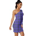 Blue Tartan Plaid 1 Long Sleeve One Shoulder Mini Dress View3