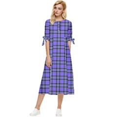 Blue Tartan Plaid 1 Bow Sleeve Chiffon Midi Dress by dressshop