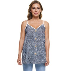 Blue Ornament Complex Mosaic Print Pattern Casual Spaghetti Strap Chiffon Top by dflcprintsclothing