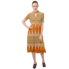 Winter Wonderland Seamless Pattern: Christmas Trees & Snowflakes On Dark Background Keyhole Neckline Chiffon Dress by ArtfulThreads