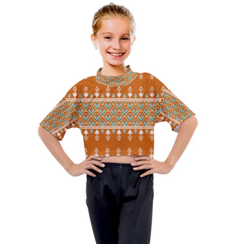 Winter Wonderland Seamless Pattern: Christmas Trees & Snowflakes On Dark Background Kids Mock Neck T-shirt by ArtfulThreads