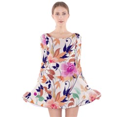Abstract Floral Background Long Sleeve Velvet Skater Dress by kyorashop23