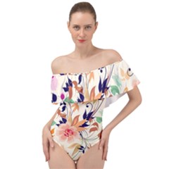 Abstract Floral Background Off Shoulder Velour Bodysuit  by kyorashop23