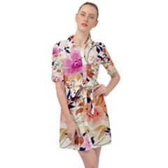 Abstract Floral Background Belted Shirt Dress by kyorashop23