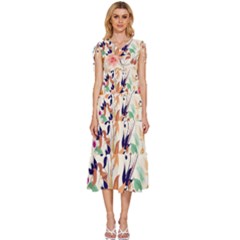 Abstract Floral Background V-neck Drawstring Shoulder Sleeveless Maxi Dress by kyorashop23