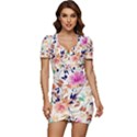 Abstract Floral Background Low Cut Cap Sleeve Mini Dress View1