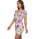Abstract Floral Background Low Cut Cap Sleeve Mini Dress View2