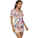Abstract Floral Background Low Cut Cap Sleeve Mini Dress View3