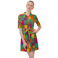 Abstract-background Belted Shirt Dress by kyorashop23