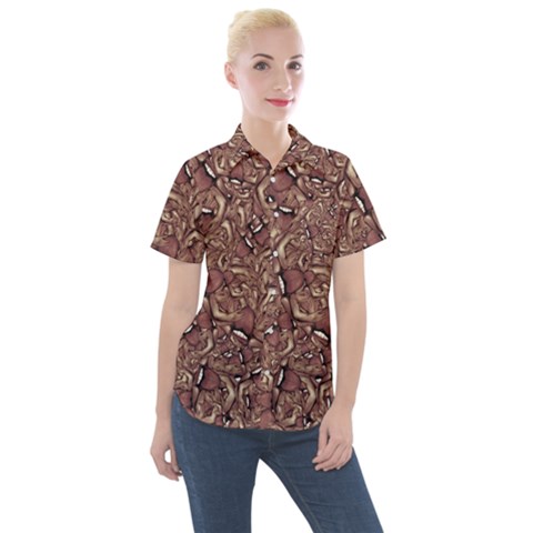 Human Spider Mutant Creatures Motif Random Pattern Women s Short Sleeve Pocket Shirt by dflcprintsclothing