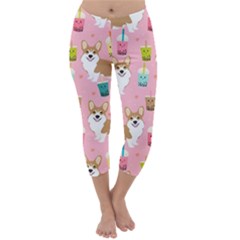 Corgi Bubble Boba Tea Pink Pattern Capri Winter Leggings  by Salmanaz77