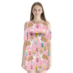 Corgi Bubble Boba Tea Pink Pattern Shoulder Cutout Velvet One Piece by Salmanaz77