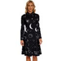 Cosmic Black Space Star Long Sleeve Shirt Collar A-Line Dress View1