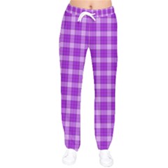 Purple Plaid Tartan 3 Women Velvet Drawstring Pants by dressshop