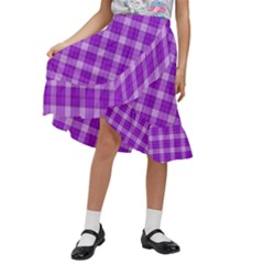 Purple Plaid Tartan 3 Kids  Ruffle Flared Wrap Midi Skirt by dressshop