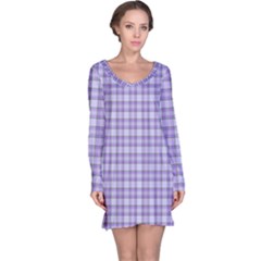Purple Plaid Tartan 2 Long Sleeve Nightdress by dressshop