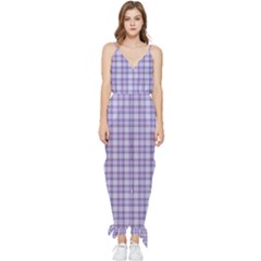 Purple Plaid Tartan 2 Sleeveless Tie Ankle Chiffon Jumpsuit by dressshop
