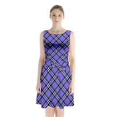 Blue Tartan Plaid 1 Diagonal Sleeveless Waist Tie Chiffon Dress by dressshop