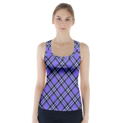 Blue Tartan Plaid 1 Diagonal Racer Back Sports Top by dressshop