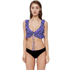 Blue Tartan Plaid 1 Diagonal Low Cut Ruffle Edge Bikini Top by dressshop