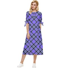 Blue Tartan Plaid 1 Diagonal Bow Sleeve Chiffon Midi Dress by dressshop