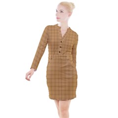 Autumn Fall Plaid Tartan 1 Button Long Sleeve Dress by dressshop
