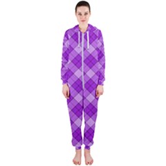 Purple Plaid Tartan 3 Diagonal (2) Hooded Jumpsuit (ladies) by dressshop
