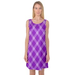 Purple Plaid Tartan 3 Diagonal (2) Sleeveless Satin Nightdress by dressshop
