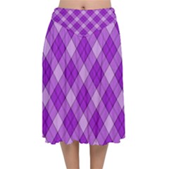 Purple Plaid Tartan 3 Diagonal (2) Velvet Flared Midi Skirt by dressshop