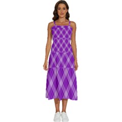 Purple Plaid Tartan 3 Diagonal (2) Sleeveless Shoulder Straps Boho Dress by dressshop