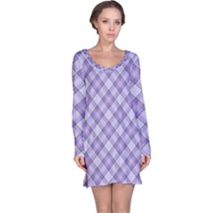 Purple Plaid Tartan 2 Diagonal Long Sleeve Nightdress by dressshop