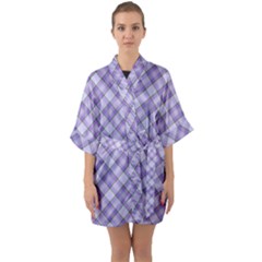 Purple Plaid Tartan 2 Diagonal Half Sleeve Satin Kimono  by dressshop