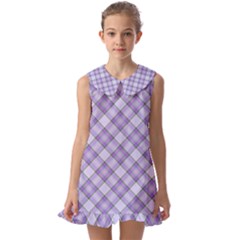 Purple Plaid Tartan 2 Diagonal Kids  Pilgrim Collar Ruffle Hem Dress by dressshop