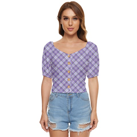 Purple Plaid Tartan 2 Diagonal Button Up Blouse by dressshop
