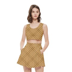 Autumn Fall Plaid Tartan 1 Diagonal Women s Crop Top Pleated Skater Rave Skirt by dressshop